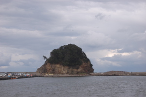 田舎の正月、漁村の何処にでもあそーな岩の島。