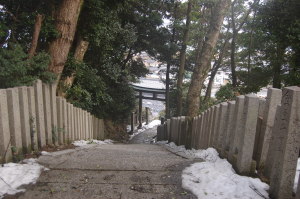 田舎の正月、海の近くの神社は小山の上。